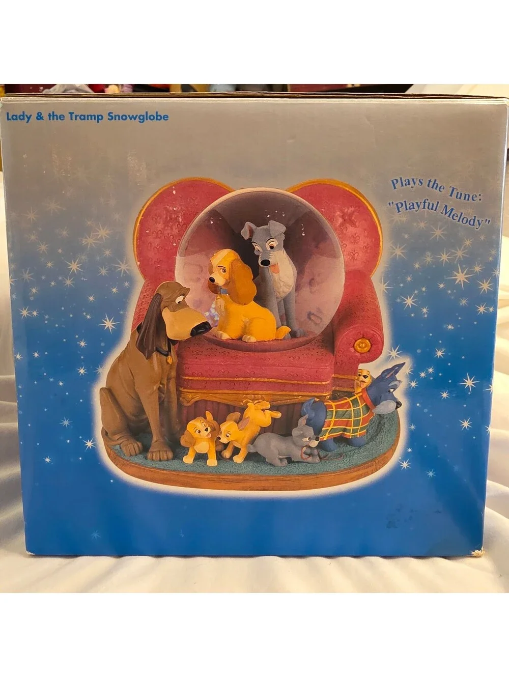 VTG Disney Lady and the Tramp Family Snow Globe Musical figurine w/Original Box